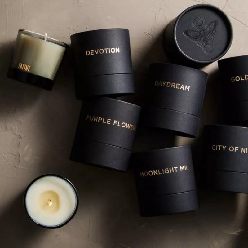 Black candle cardboard tube container