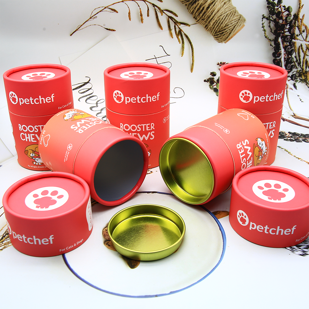 OEM food-grade paperboard pet packaging tube with metal lid - Image 2
