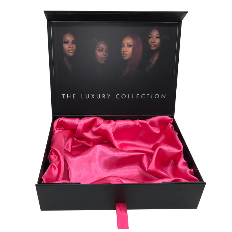 Custom luxury cardboard gift box with satin lining for human hair wig - Image 3