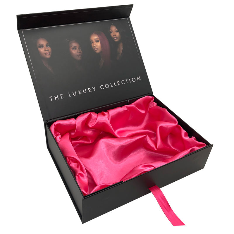 Custom luxury cardboard gift box with satin lining for human hair wig - Image 2