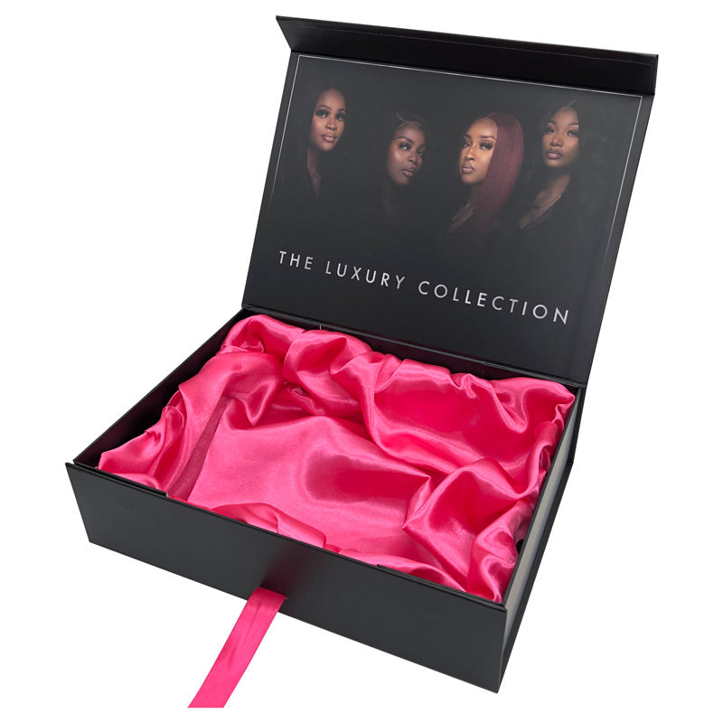 Custom luxury cardboard gift box with satin lining for human hair wig